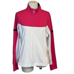 Nike Golf Fit Dry Womens Pink White Colorblock Full Zip Jacket Large L 12-14